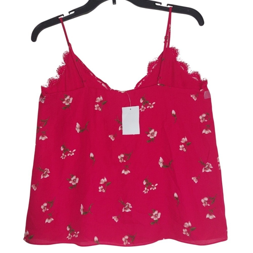NWT Socialite Women's Floral Spaghetti Straps  Lace Trim Camisole Top Red Size S - Picture 6 of 9